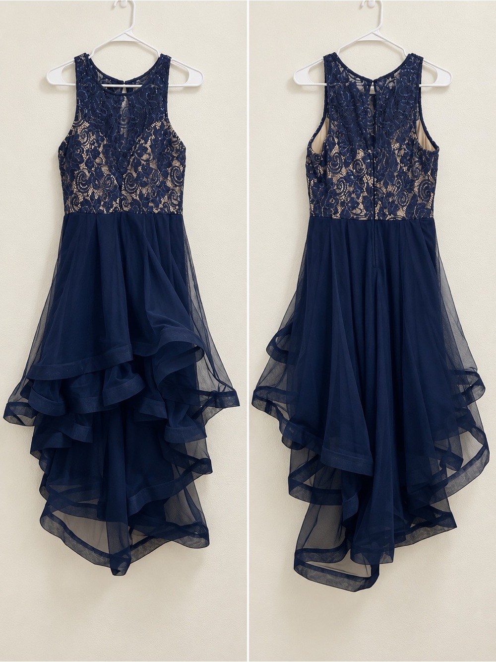 Speechless Navy Lace High-Low Tulle Prom Dress